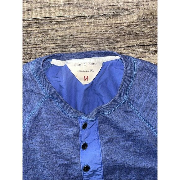 Men’s Rag & Bone Blue Long Sleeve Henley Medium - Picture 2 of 3